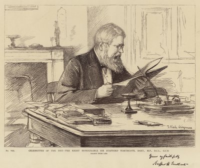 Celebridades do Dia, o Honorável Sir Stafford Northcote, Baronete, MP, DCL, GCB de Theodore Blake Wirgman