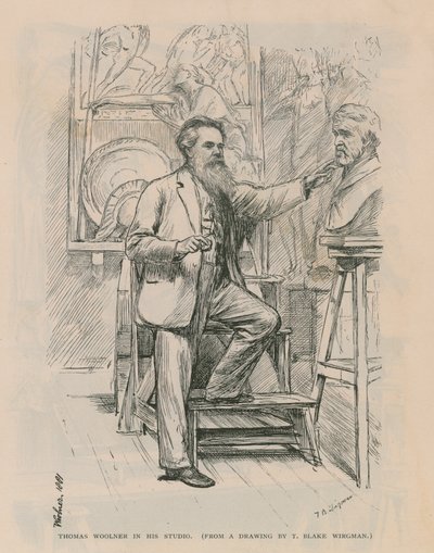 Escultor Thomas Woolner no trabalho em seu estúdio de Theodore Blake Wirgman
