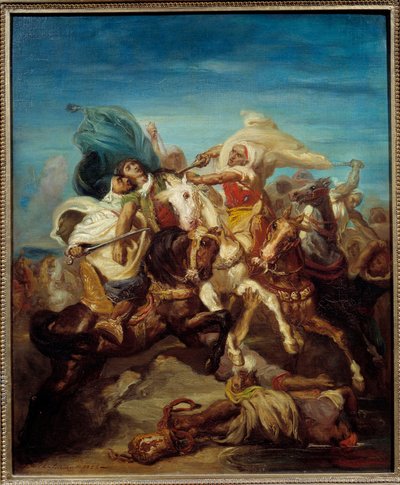 Batalha de Cavaleiros Árabes Pintura por Theodore Chasseriau (1819-1856) 1856 Sol. 0,65x0,54 m de Théodore Chassériau