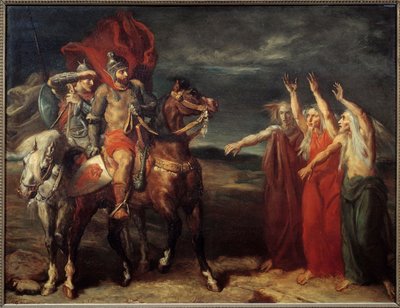 Macbeth e a Ilustração das Três Bruxas da Cena 3 do Acto I da peça "MacBeth", de William Shakespeare. Pintura de Theodore Chasseriau (1819-1856) 1855 Sun. 0,72x0,9 m Paris, musee d