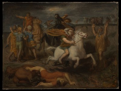 Cena das Guerras da Gália: o gaulês Littavicus, traindo a causa romana, foge para Gergóvia para apoiar Vercingétorix de Théodore Chassériau