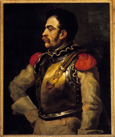 Um homem com uma espingarda viu o meio do corpo. Pintura de Theodore Gericault (1791-1824) de Theodore Gericault