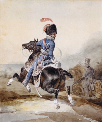 Oficial de artilharia galopando para a esquerda de Theodore Gericault
