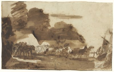 Bivouac com cavalos e soldados de Theodore Gericault