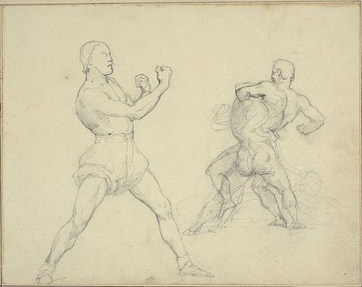 Pugilista virado para a direita e dois homens a lutar de Theodore Gericault