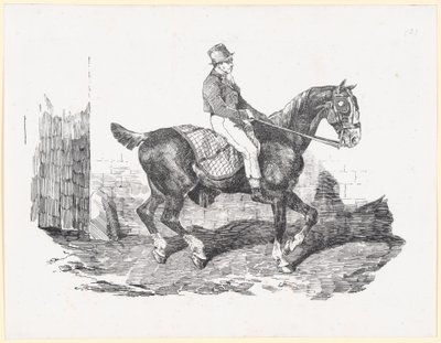 Cavalo de carruagem montado por um tratador, também conhecido como «Cavalo Inglês com uma manta xadrez» (Carriage Horse Ridden by a Groom, also called English Horse with a Checkered Blanket) de Theodore Gericault