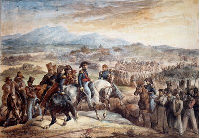 Guerra da Independência do Chile: "Vista da Batalha de Maipu (Maipo perto de Santiago do Chile 5/04/1818" Aguarela de Theodore Gericault (1791-1824) Paris do século XIX, Escola de Belas Artes de Theodore Gericault