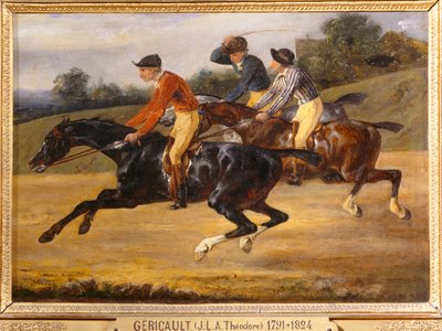 Corrida de cavalos a cavalo, à esquerda no início - Corrida de cavalos ... de Theodore Gericault