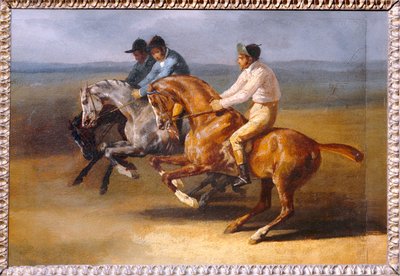 Corrida de cavalos a cavalo, à esquerda no início - Corrida de cavalos ... de Theodore Gericault