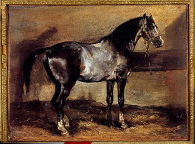 Grey Horse at the Ratelier Painting de Theodore Gericault (1791-1824) Sol do século XIX. 0,26x0,34 m de Theodore Gericault