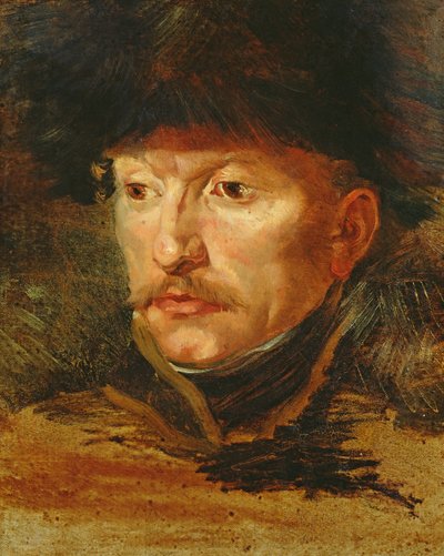 Cabeça de um cavaleiro (retrato do tenente Dieudonne), c.1812 de Theodore Gericault