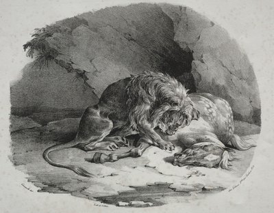 Cavalo devorado por um leão, 1823. de Theodore Gericault
