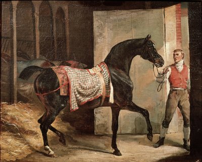 Cavalo saindo do estábulo (óleo sobre tela, início do século XIX) de Theodore Gericault