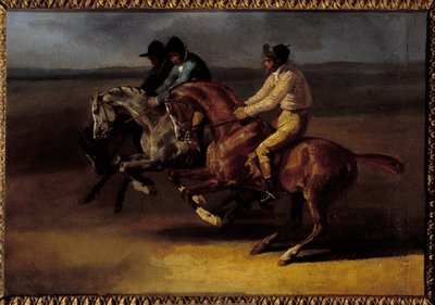 Corrida de cavalos indo para a esquerda na hora da largada Pintura por Theodore Gericault (1791-1824) de Theodore Gericault