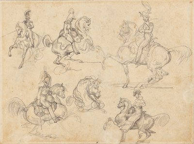 Cavalos e cavaleiros (frente); Cavalos (verso) de Theodore Gericault