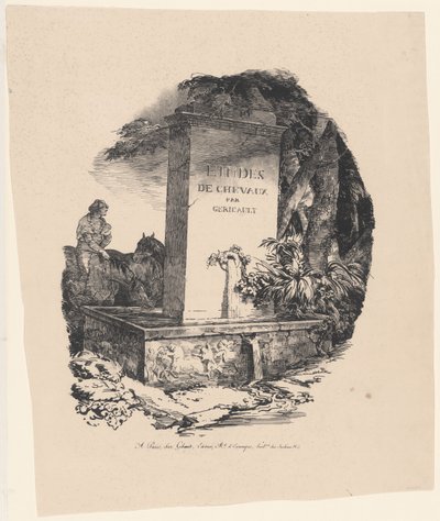 «O Abrevo», página de rosto da obra «Grands chevaux — estudos de cavalos» (The Watering Trough, página de rosto de Studies of Horses ou The Large Horses) de Theodore Gericault