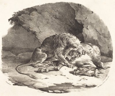 Leão a devorar um cavalo de Theodore Gericault