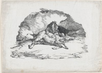Leão a devorar um cavalo de Theodore Gericault