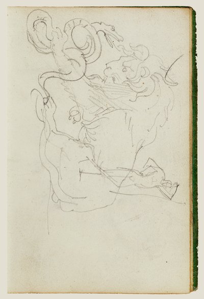 Leão a atacar uma cobra sobre um estudo de figura nua de Theodore Gericault