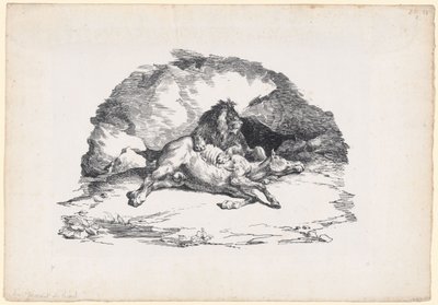 Leão a devorar um cavalo (A Lion Devouring a Horse) de Theodore Gericault