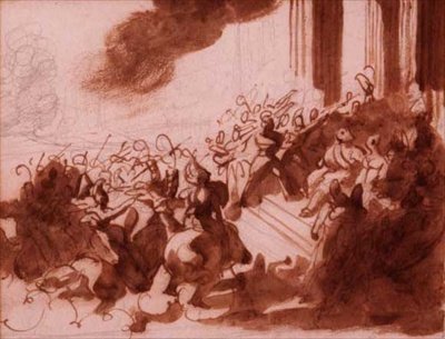 Luís XVIII fazendo um desfile sobre o Champ de Mars (lápis, caneta, tinta castanha e lavagem) de Theodore Gericault
