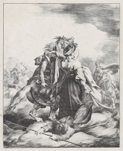 Mameluco da guarda imperial a defender um trompetista ferido contra um cossaco (Um mameluco egípcio a defender um trompetista francês ferido em Waterloo) de Theodore Gericault