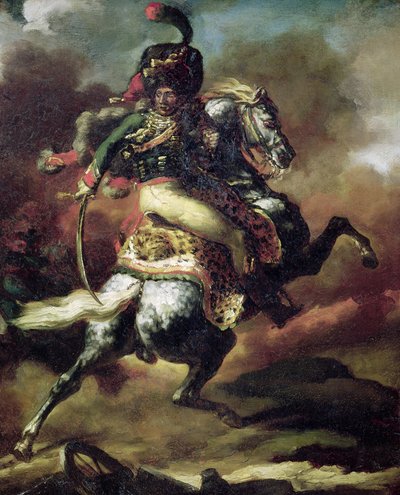 Oficial dos hussardos que cobra a cavalo de Theodore Gericault