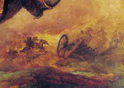 Oficial dos Hussardos, detalhe de um canhão à direita, 1814 (detalhe de 26088) de Theodore Gericault