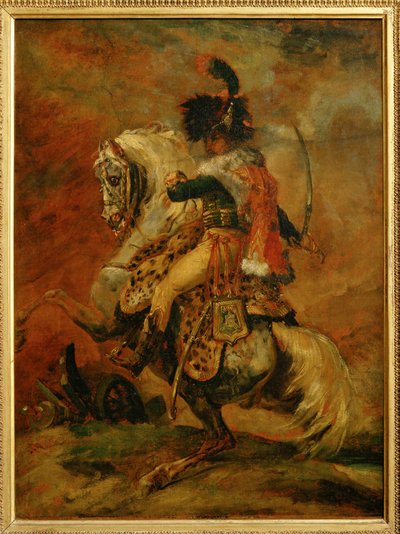 Oficial dos Chasseurs a Cheval da Garde Imperiale, a carregar. Salão de 1812 ... de Theodore Gericault