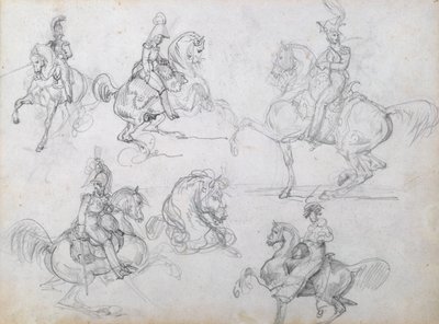 Cavaleiros em cavalos empinados de Theodore Gericault