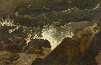 Naufragou em uma praia, c.1822-3 (óleo sobre papel montado sobre tela) de Theodore Gericault