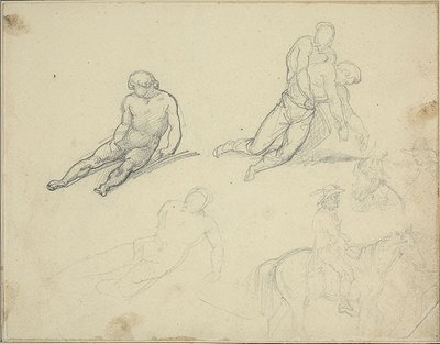 Esboços: Nu reclinado, Homem a apoiar o corpo de de Theodore Gericault