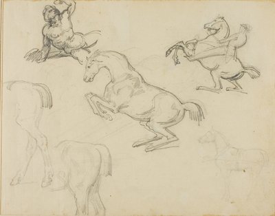 Esboços: Nu reclinado, um cavaleiro e vários cavalos de Theodore Gericault