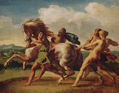Escravos parando um cavalo, estude para "A Corrida dos Cavalos Bárbaros", 1817 de Theodore Gericault