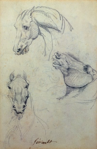 Três cabeças de cavalo (lápis) de Theodore Gericault