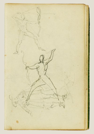 Três estudos de um homem nu com arco e flecha, numa postura cavalheiresca de Theodore Gericault