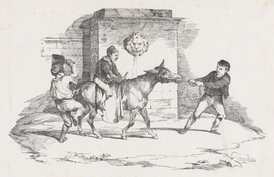 Três crianças a brincar com um burro (Three Children Playing with a Donkey) de Theodore Gericault