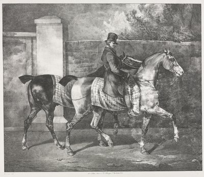 Dois cavalos a serem treinados por um jóquei de Theodore Gericault