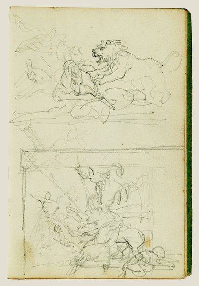 Dois estudos de composição sobre uma caçada ao leão de Theodore Gericault