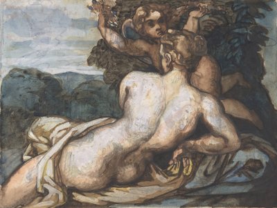 Vênus e Cupido em uma paisagem, após Annibale Carracci reto, 1816-17. de Theodore Gericault