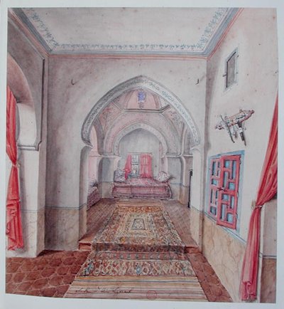 Um interior mouro, Argel (aguarela sobre papel) de Theodore Leblanc