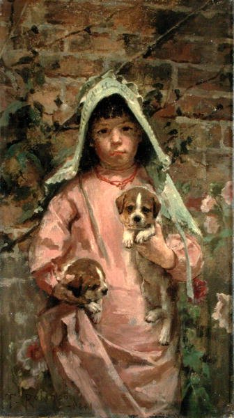 Menina com Filhotes de Theodore Robinson