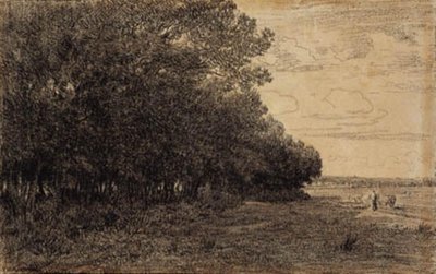 Um pequeno grupo de árvores altas na floresta Macherin de Theodore Rousseau