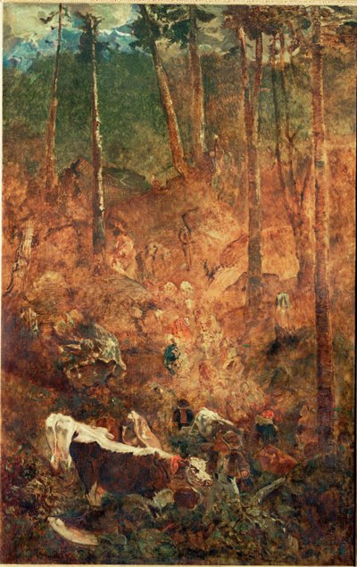 A descida das vacas (pintura sobre tela) de Theodore Rousseau