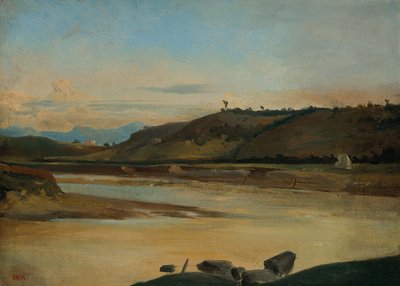 Paisagem com rio, c.1834-35 (óleo sobre papel sobre tela) de Theodore Rousseau