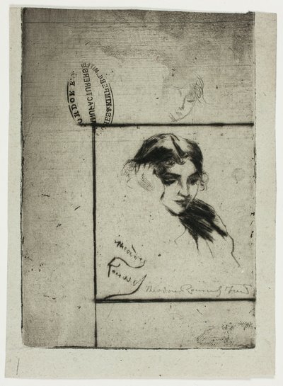 Cabeça de uma menina apoiando-se em sua mão de Theodore Roussel