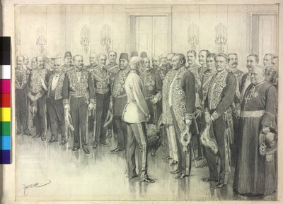 O Imperador está a falar com o embaixador alemão Philpp zu Eulenburg-Hertefeld de Theodore Zasche