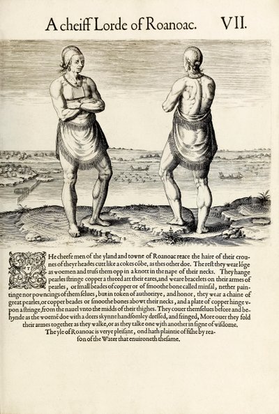 Um Chefe Senhor de Roanoac, de "A Briefe and True Report of the New Found Land of Virginia", de Thomas Harriot (gravura) de Theodore de Bry