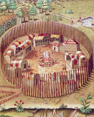 Uma Vela Fortificada Indígena Pomeiok, Ilustração de Admiranda Narratio, de Theodore De Bry de Theodore de Bry