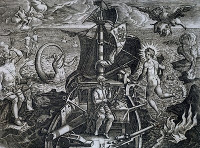 Alegoria das viagens de Fernão de Magalhães (1480-1521), gravada por Theodor de Bry (1528-1598) de Theodore de Bry